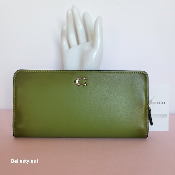 COACH Smooth Leather Skinny Snap-Tab Closure Wallet with ID Window- Dark Lime⭐🎈 - Picture 3 of 16